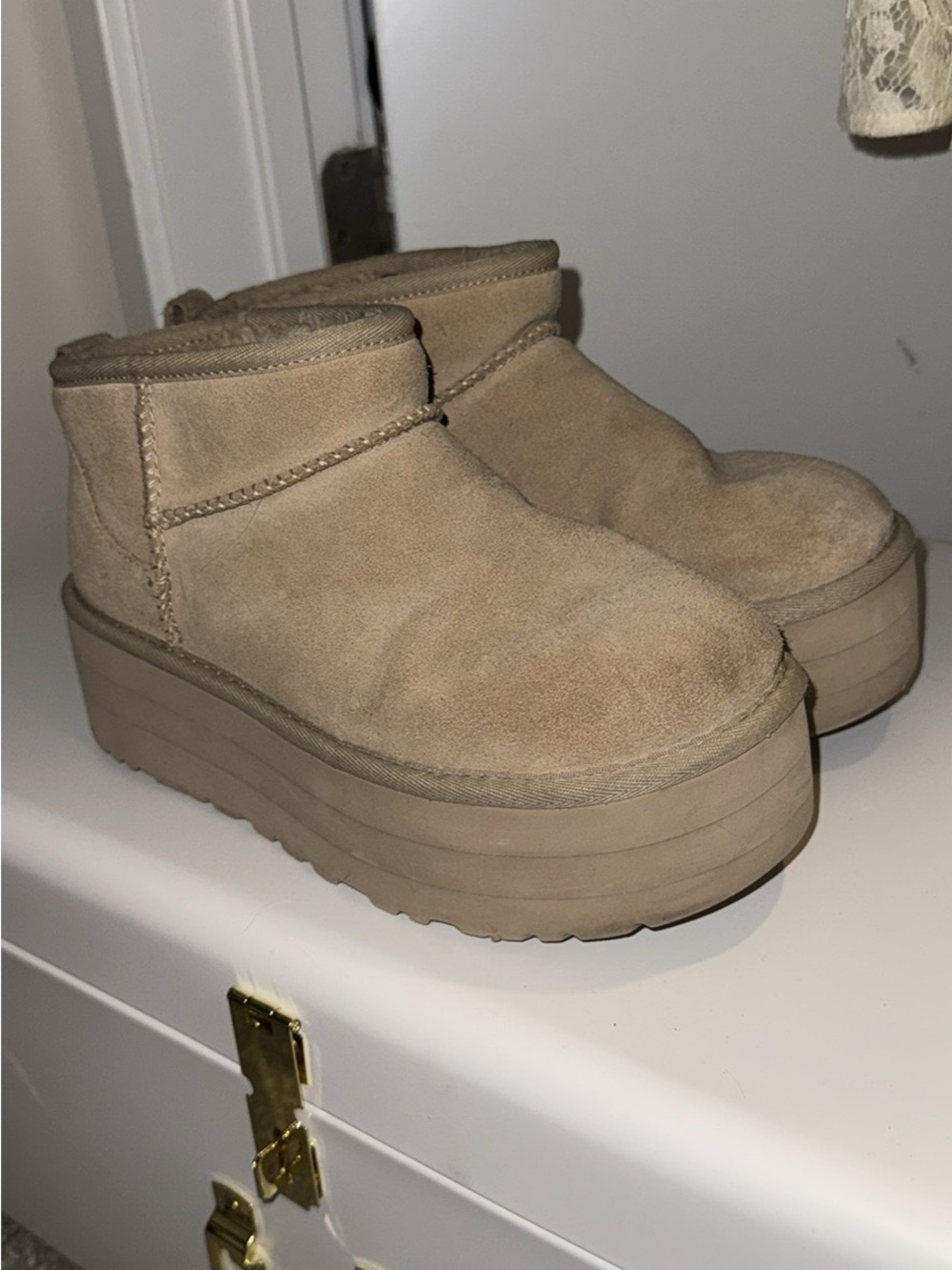 UGG Platform Suede Ankle Boots in Tan